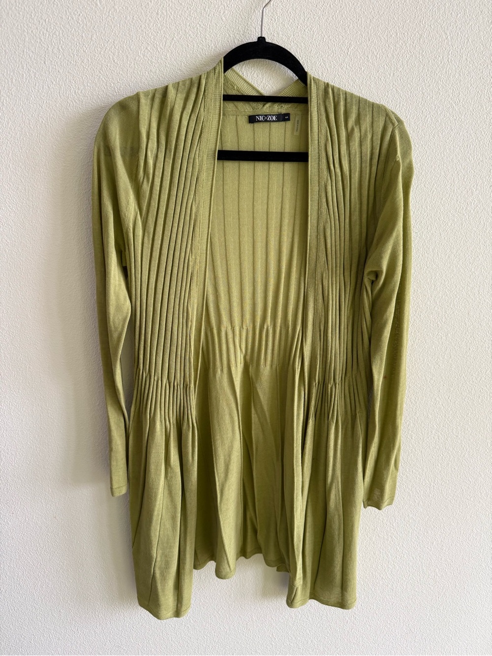 NIC+ZOE Olive Open-Front Pleated Cardigan